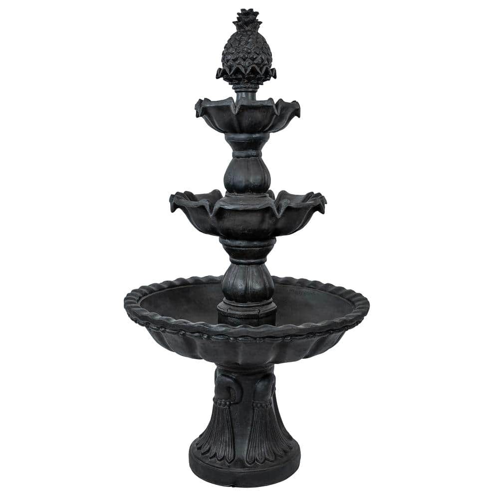 Deep Espresso 3-Tier Fiberglass Outdoor Water Fountain with Pineapple Top