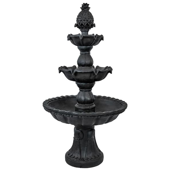 Sunnydaze Welcome Fiberglass Outdoor 3-Tier Water Fountain Deep in
