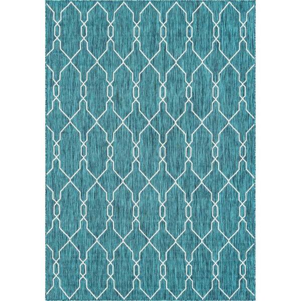 Unique Loom Outdoor Trellis Links Trellis Teal 7 ft. 1 in. x 10 ft