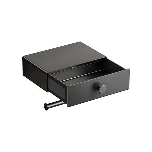 Flynama Wall Mount Toilet Paper Holder with Storage Drawer in Matte Grey