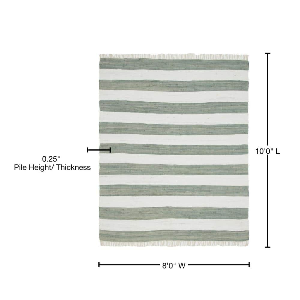 Handmade Gray Stripe Braided 8' x 10' Area Rug with Fringe