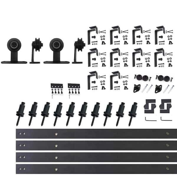 HOMACER 13 ft./156 in. Black Rustic Double Track Bypass U-Shape Sliding Barn Door Hardware Kit - T-Shape Design Roller
