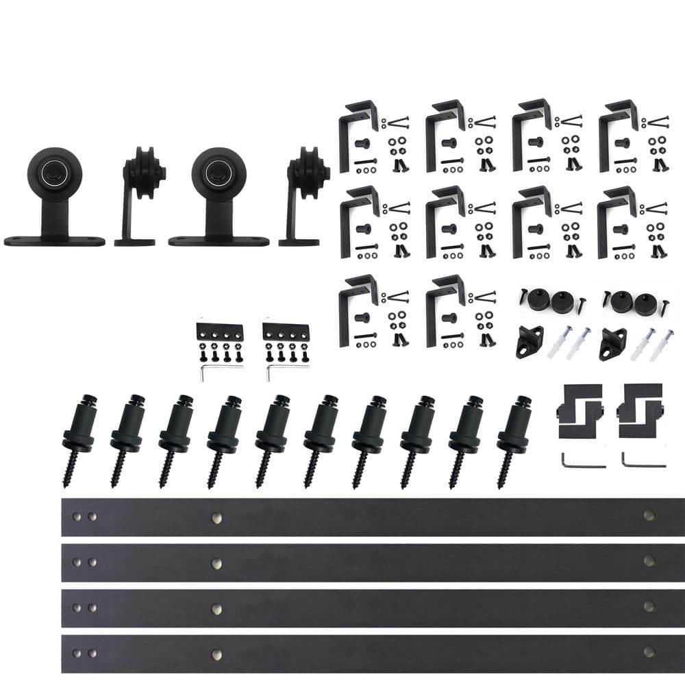 14 ft./168 in. Black Rustic Double Track Bypass U-Shape Sliding Barn Door Hardware Kit - T-Shape Design Roller price history on PriceWatchPro