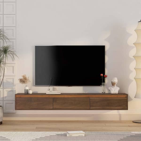 64.96 in. W x 11.81 in. D Brown Decorative Wall Shelf, Floating TV Stand Wall Mounted, Floating Shelf for Under TV