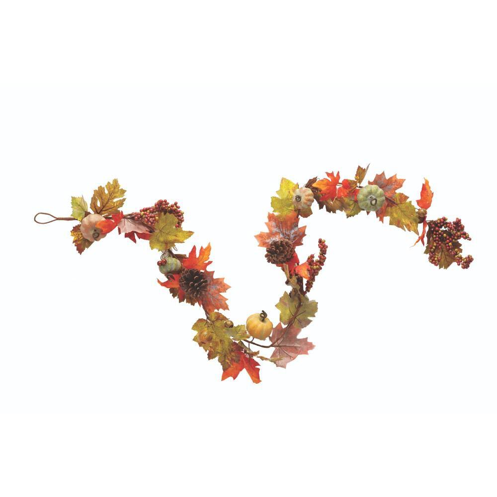 Home Decorators Collection Green Harvest 6 in. Garland with Pumpkin ...
