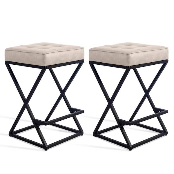 Dovelina 26 in. White Dining Chairs Upholstered Metal Frame Kitchen Chairs Bar Chair with Black Legs (Set of 2)