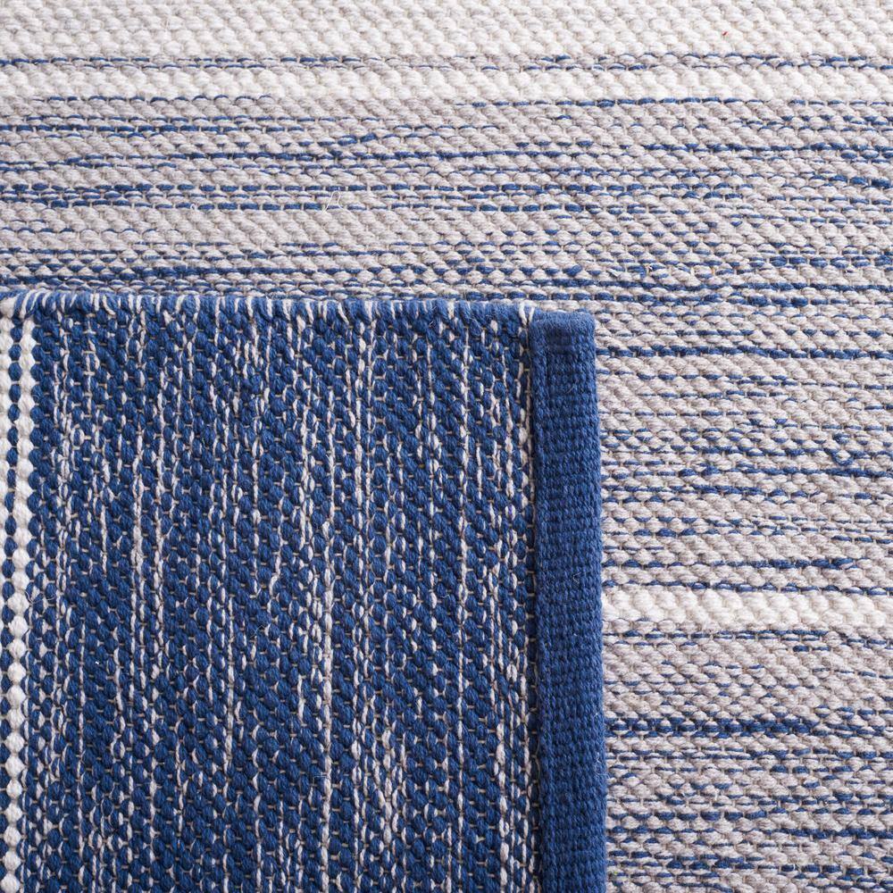 Grey and Blue Wool Cotton Striped 5' x 8' Area Rug