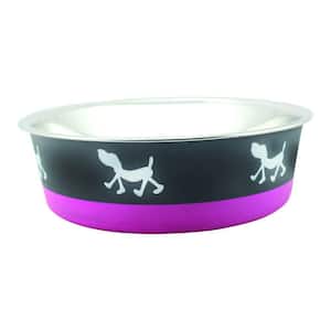 Pets 0.42 Gal. Large Stainless Steel Pet Bowl with Anti Skid Rubber Base and Dog Design in Gray and Pink (Set of 12)