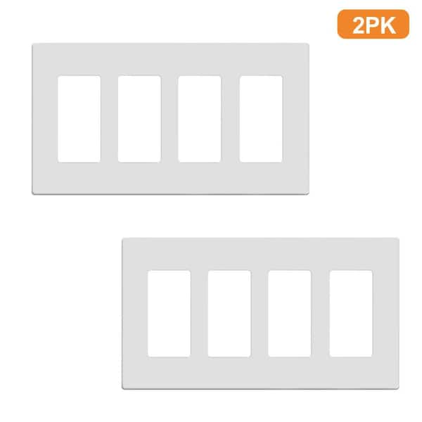 2-Pack 4-Gang White Decorator/Rocker Switch Polycarbonate Screwless Wall Plate Cover