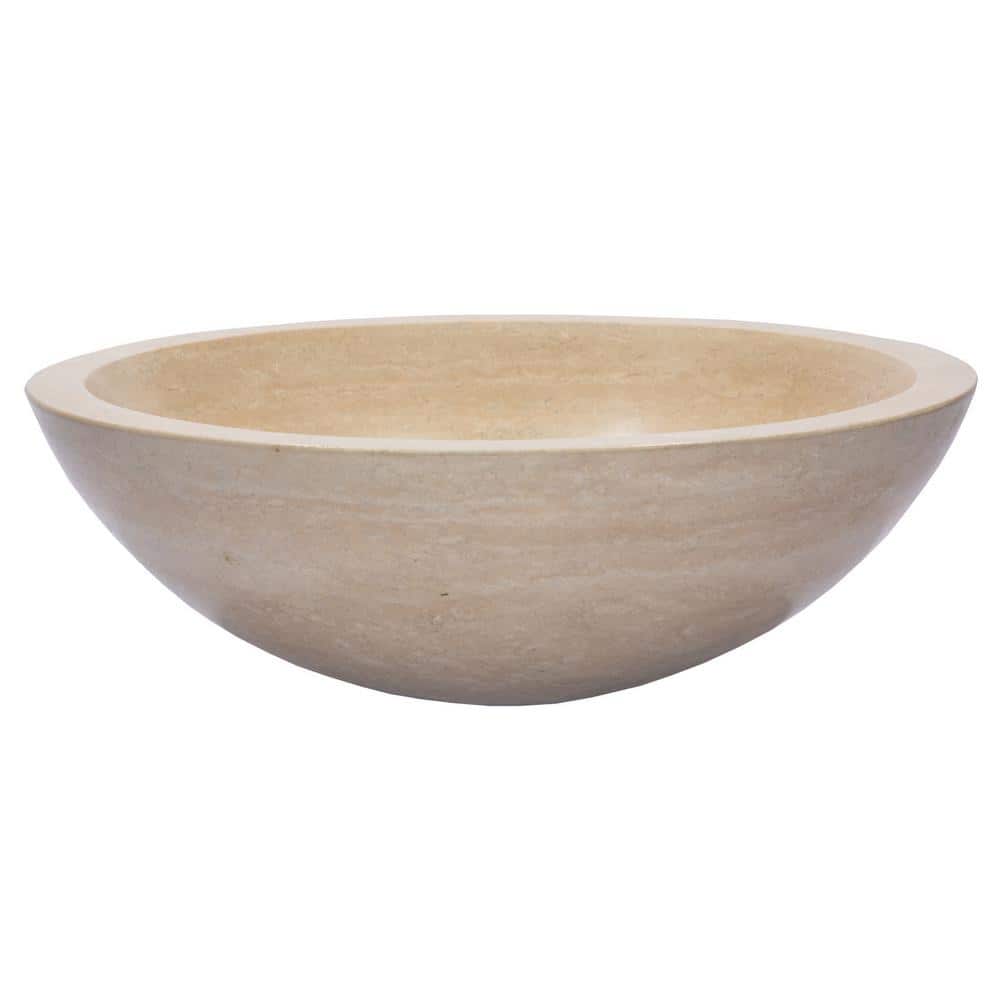 Beige Travertine Stone Circular Bathroom Sink, 16.5"