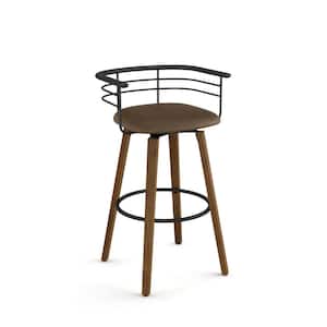 Colt 26 in. Brown Faux Leather / Light Brown Wood Swivel Counter Stool