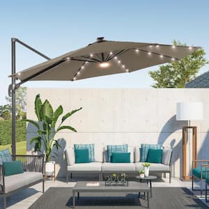 Taupe Premium 11FT LED Cantilever Patio Umbrella - Outdoor Comfort with 360° Rotation and Canopy Angle Adjustment