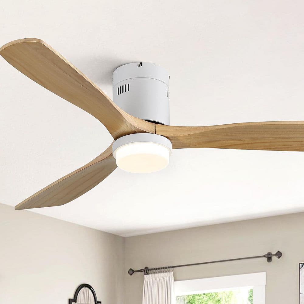 52 in. Indoor White Flush Mount Wood Ceiling Fan with Light, Adjustable White Integrated LED and Remote Included price history on PriceWatchPro
