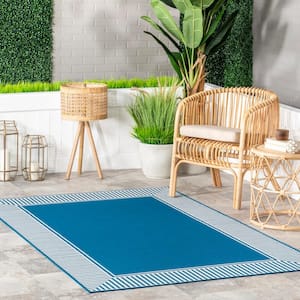 Asha Teal 5 ft. x 8 ft. Bordered Indoor/Outdoor Area Rug