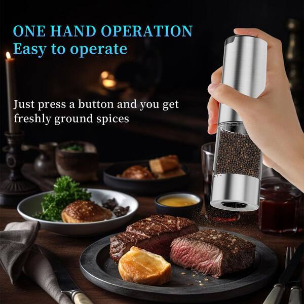 Rechargeable Electric Pepper And Salt Grinder Set - Adjustable, One-Hand Operation With LED Light - View #3