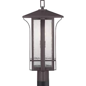Cullman Collection 1-Light Antique Bronze Clear Seeded Glass Craftsman Outdoor Post Lantern Light