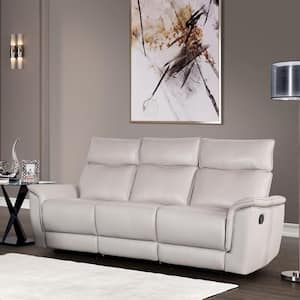 Willis 85.8 in. Welt Flared Arm Leather Blend Straight Reclining Sofa In Taupe