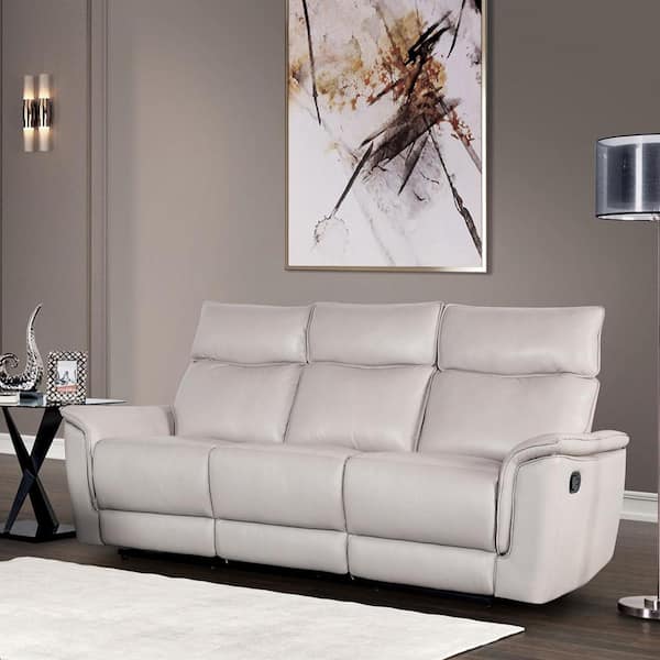 Furniture of America Willis 85.8 in. Welt Flared Arm Leather Blend Straight Rectangle Reclining Sofa in Taupe
