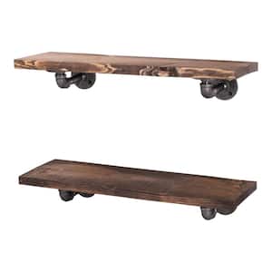 24 in. x 7.5 in. x 6.75 in. Trail Brown Restore Wood Decorative Wall Shelf with Industrial Steel Pipe L- Brackets