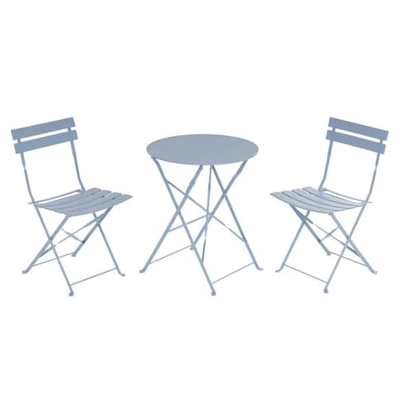 Inner Decor Seymo Light Blue 3-Piece Metal Frame Folding Outdoor Bistro Set with Table