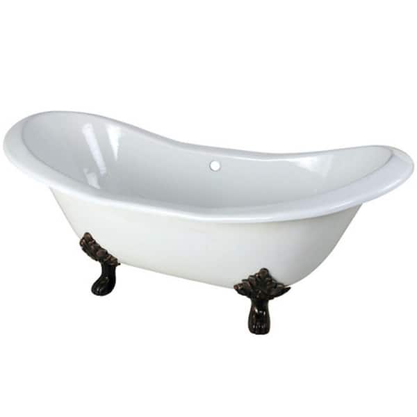 Aqua Eden 72 in. Cast Iron Oil Rubbed Bronze Double Slipper Clawfoot Bathtub in White
