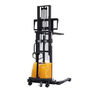 3300 lbs. 118 in. Straddle Legs Semi-Electric Stacker Walk-Behind Pallet Stacker with Adjustable Forks