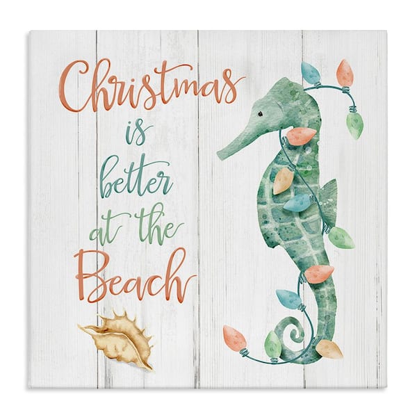 Stupell Industries Christmas Better At Beach by Deane Beesley 1-Piece Unframed Graphic Print Animal Poster Art Print 24 in. x 24 in.