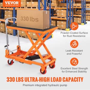 Hydraulic Lift Table Cart 330 lbs. Capacity Manual Single Scissor Lift Table 28.5 in. Lifting Height (Orange)