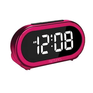 1.4 in. Digital Alarm Clock with 5 Alarm Sounds, Screen Dimmer - Pink