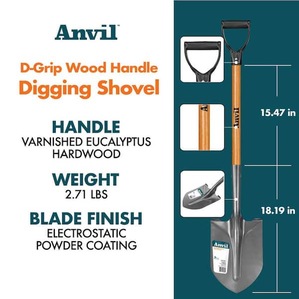 28 in. Wood D-Grip Short Handle Carbon Steel Digging Shovel