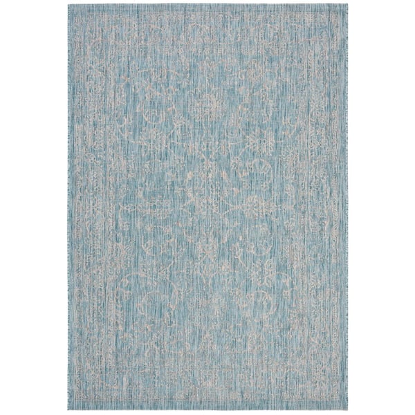 SAFAVIEH Courtyard Aqua/Gray 5 ft. x 8 ft. Indoor/Outdoor Area Rug