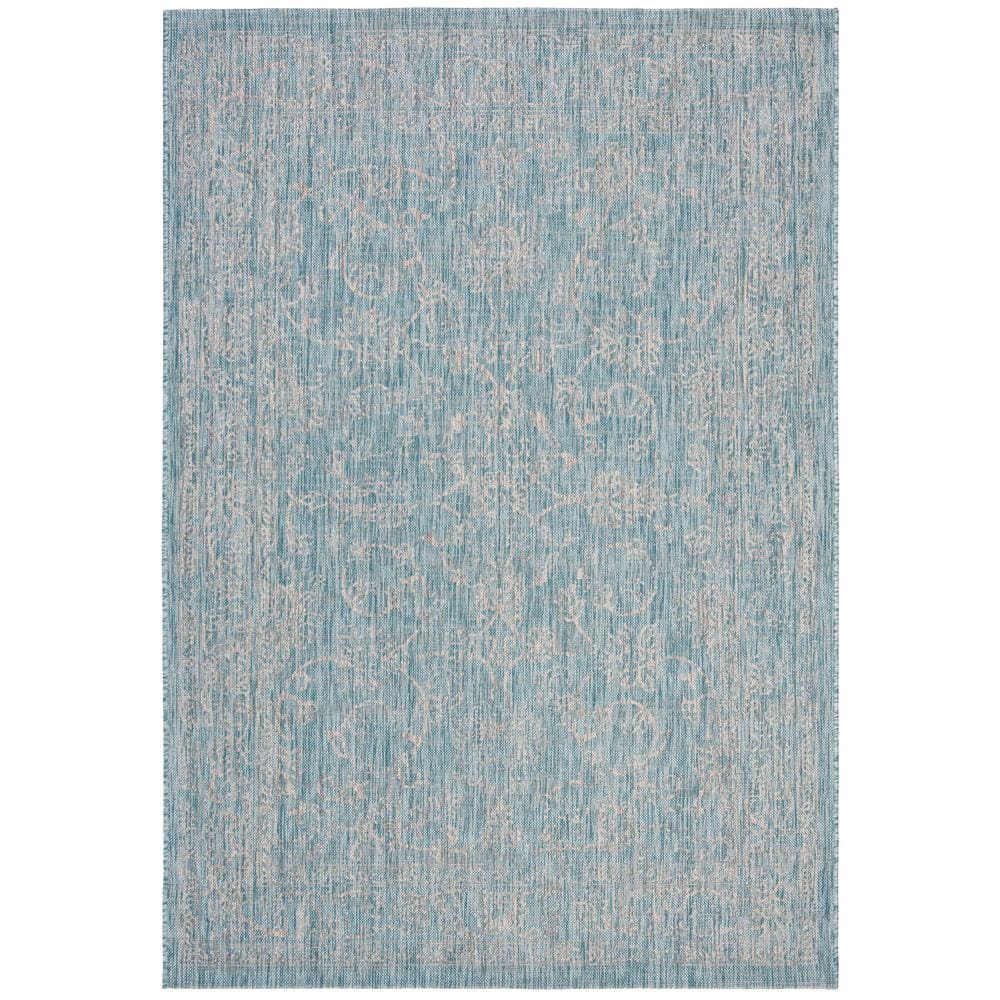 Aqua and Grey 8' x 11' Synthetic Easy-Care Reversible Area Rug