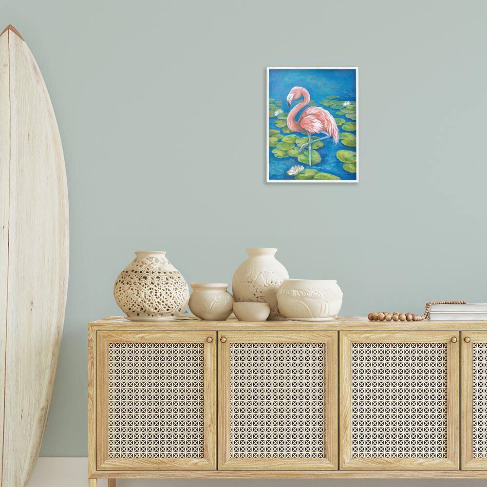 Balancing Flamingo & Lily Pads by Diane Kater White Framed Animal Giclee Art Print 20 in. x 16 in. price history on PriceWatchPro