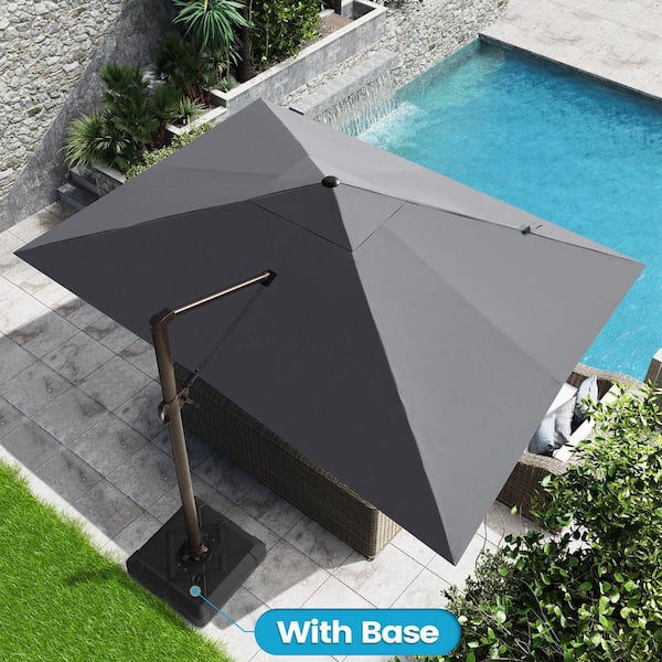 13 ft. x 10 ft. Rectangular Cantilever Patio Umbrella in Dark Gray with 220 lbs. Base Stand