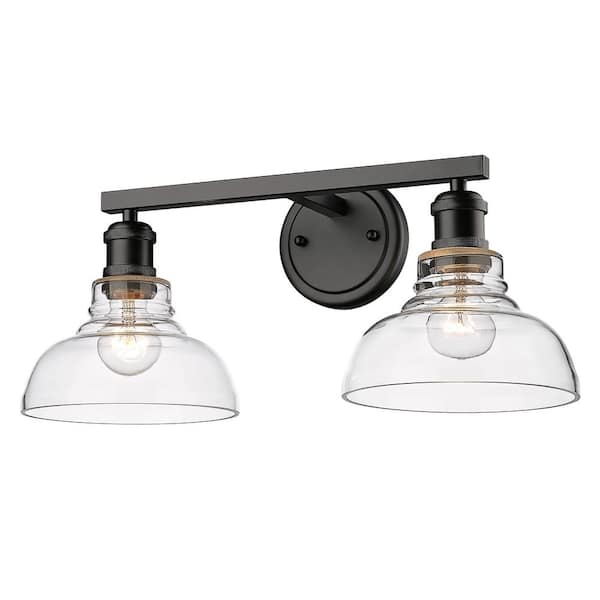 Golden Lighting Carver 19.65 in. 2-Light Matte Black Clear Glass Bath Vanity Light
