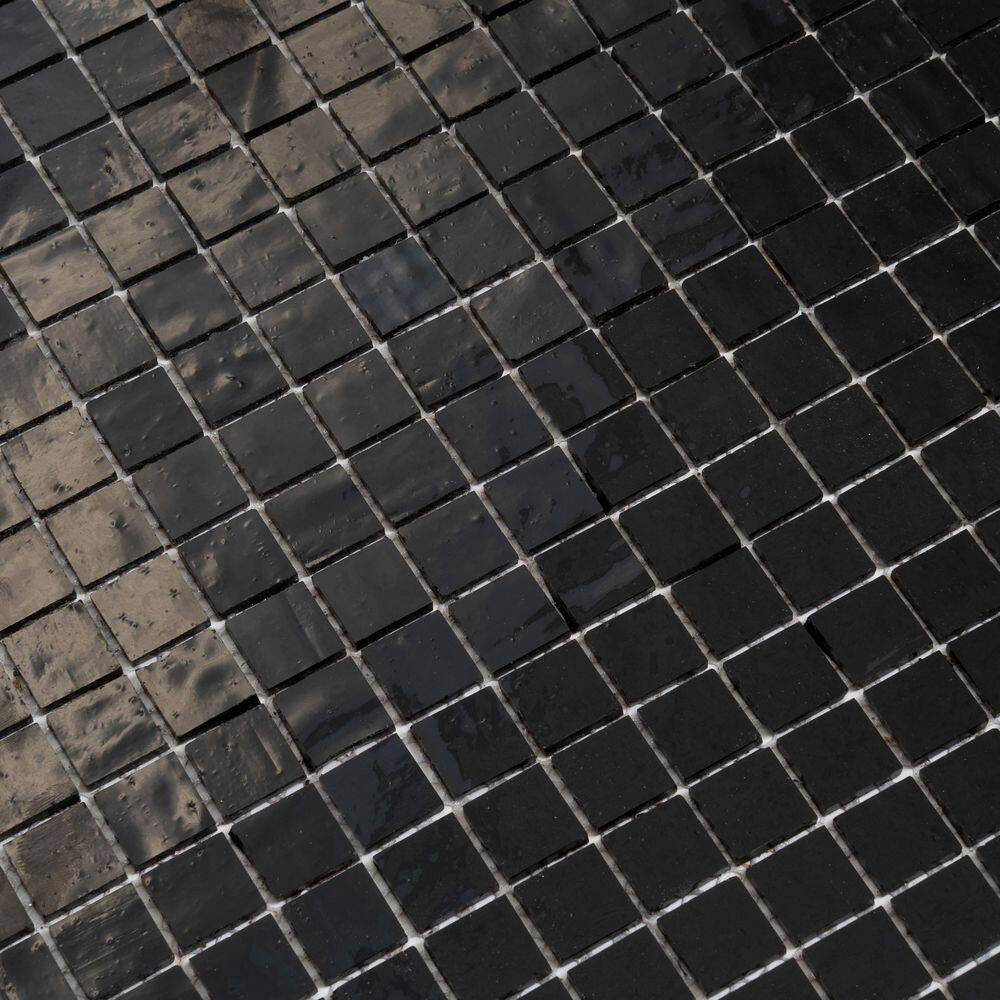 Skosh Glossy Black Glass Mosaic Wall and Floor Tile