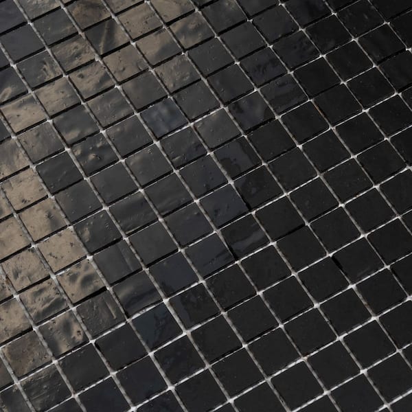 Skosh 11.6 in. x 11.6 in. Glossy Black Glass Mosaic Wall and Floor Tile (18.69 sq. ft./case) (20-pack)