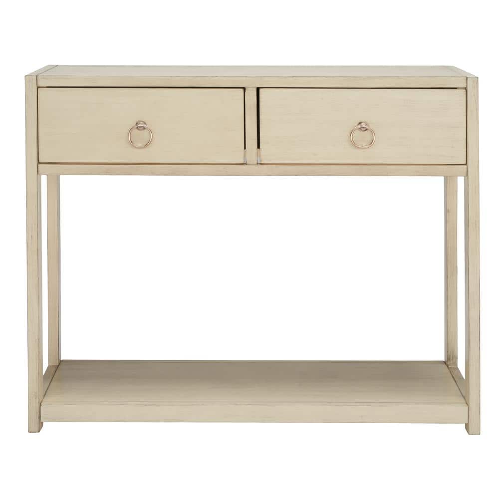 Antique White Wood and Metal Console Table with Storage