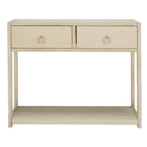 Sadie 38 in. Antique White Rectangle Metal Console Table with Drawer