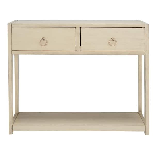 SAFAVIEH Sadie 38 in. Antique White Rectangle Metal Console Table with Drawer
