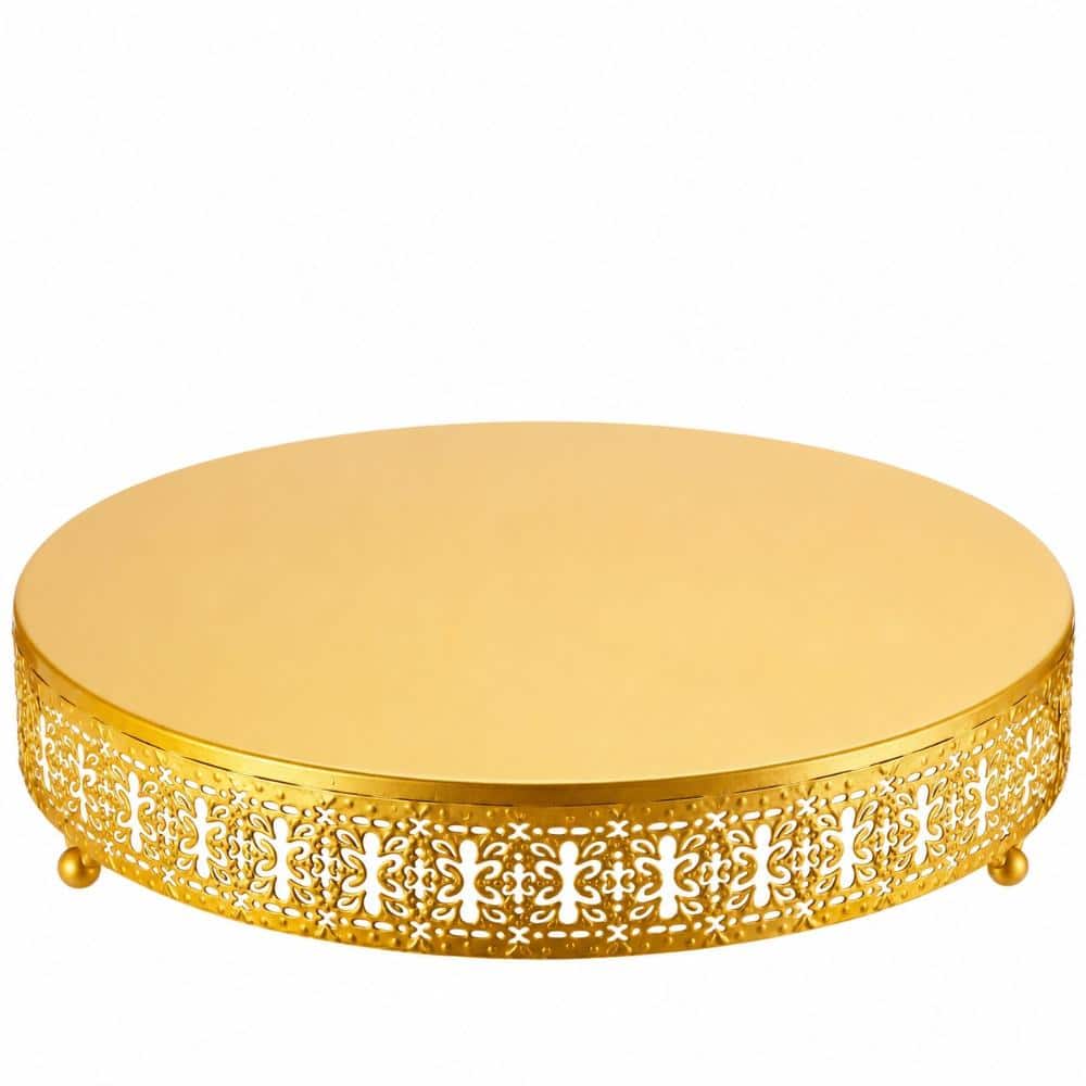 3-Piece Gold Metal Round Cake Stand Set with 14-Inch Tray, Cake Knife and Spatula Server Specialty Flatware