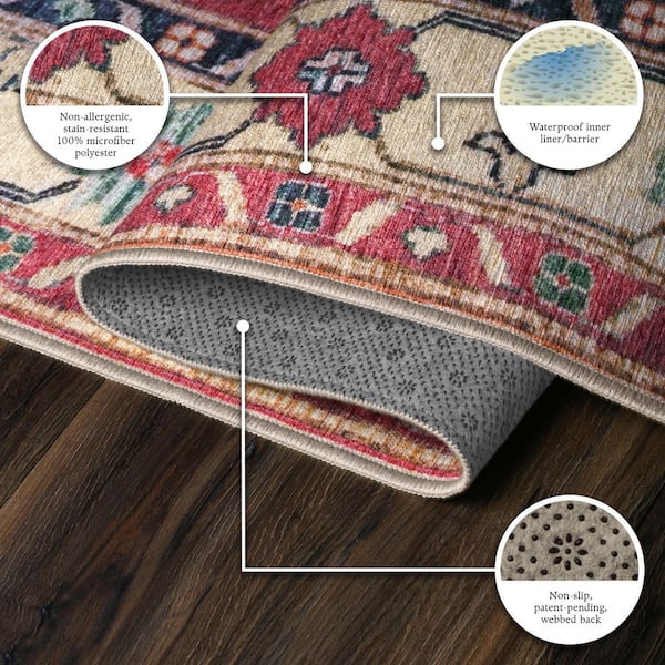 Shary Coral/Beige Washable Rug 5 ft. x 7 ft. Area Rug