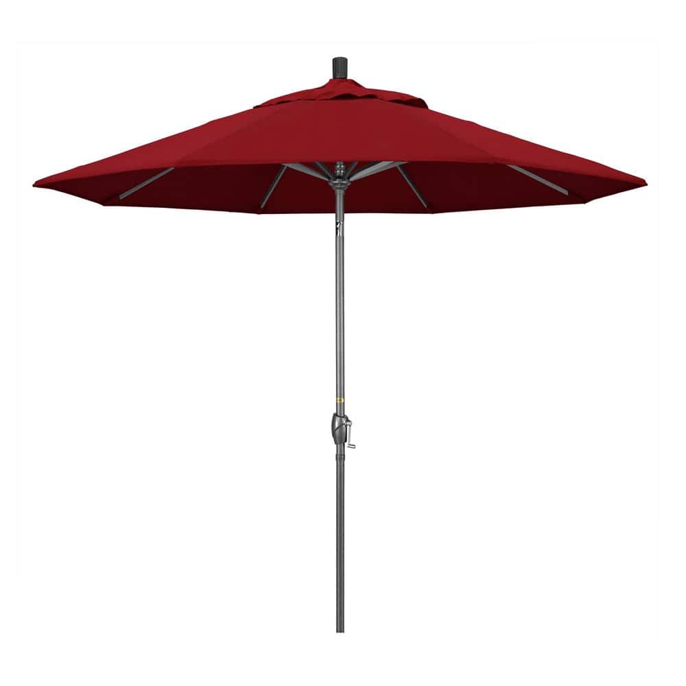 9 ft. Hammertone Grey Aluminum Market Patio Umbrella with Push Button Tilt Crank Lift in Red Olefin price history on PriceWatchPro