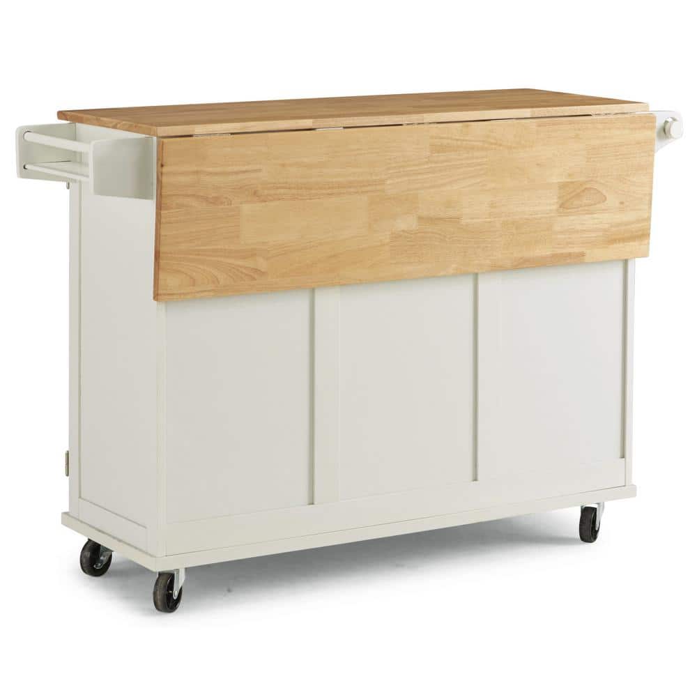 White Wood Drop Leaf Kitchen Cart with Storage and Spice Rack