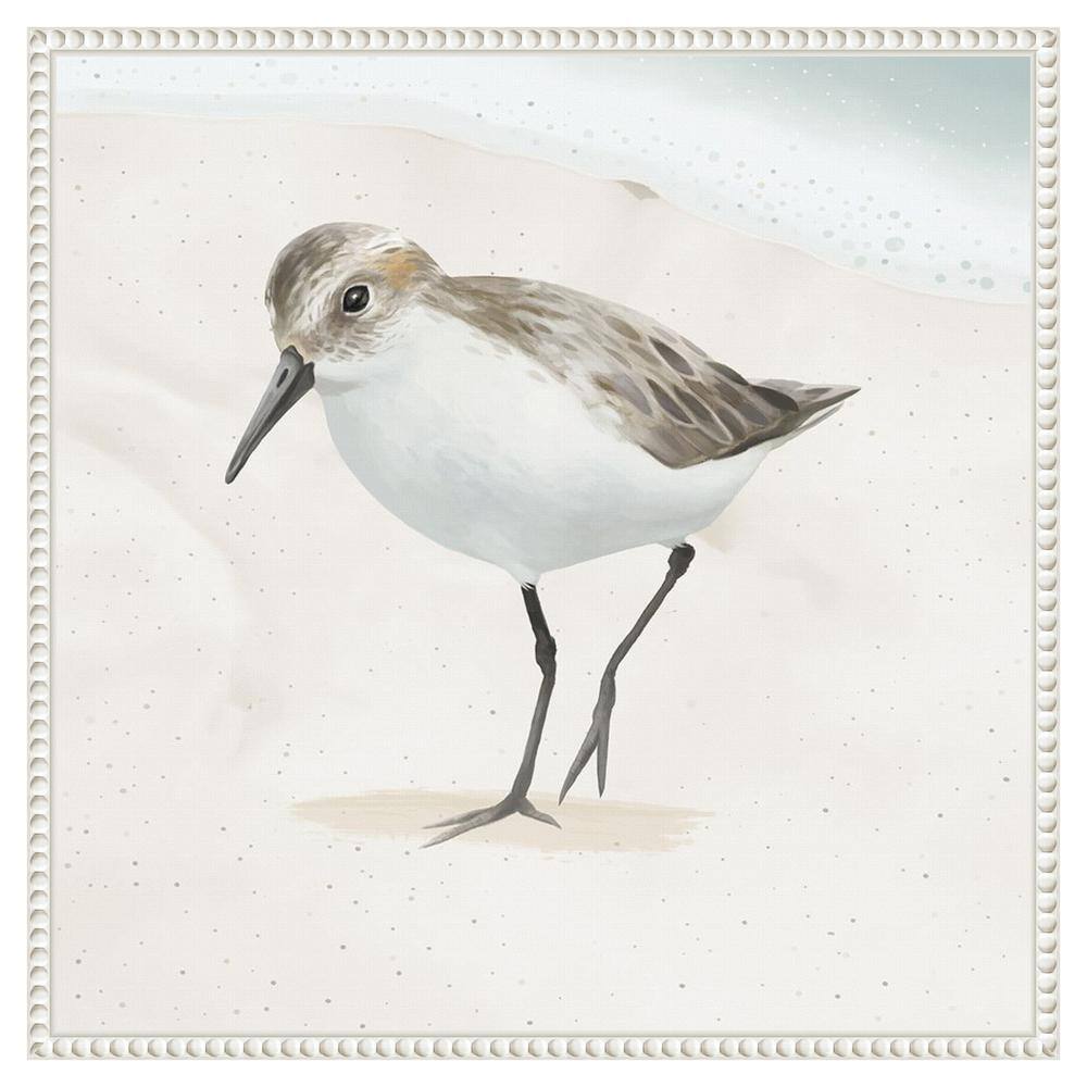 Beaded Framed Sandpiper Canvas Wall Art in Beige and White