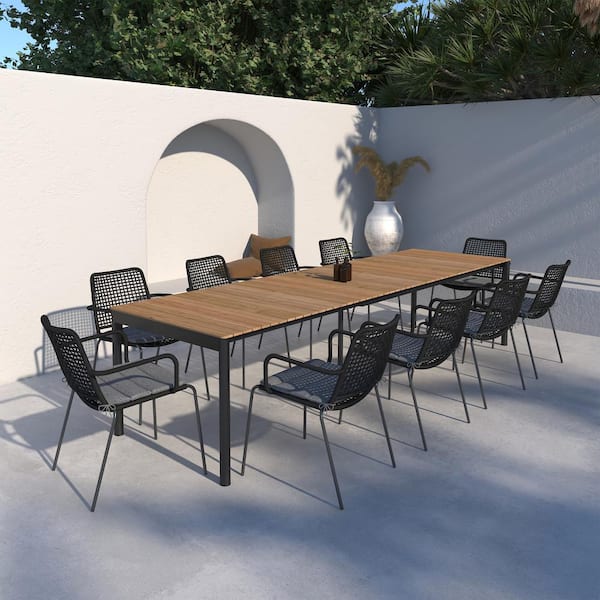 Amazonia Vermelha 11-Piece 100% FSC Teak Wood and Rust Free Aluminum Extendable Patio Dining Set