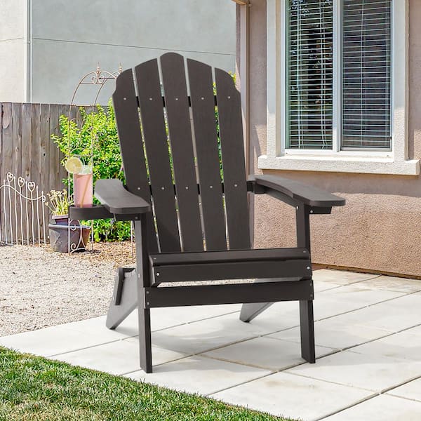 Coffee Folding Adirondack Chair, Waterproof HIPS High Load Capacity Patio Chair with Wide Armrests (1-Piece)