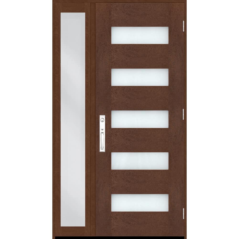 Regency 51 in. x 80 in. 5L Modern Frosted Glass LHOS Chestnut Fiberglass Prehung Front Door w/12in.SL & 8011 NKL Lockset price history on PriceWatchPro