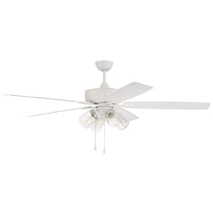 Outdoor Super Pro-104 60 in. Indoor/Outdoor Dual Mount White Ceiling Fan with 4-Light LED Light Kit
