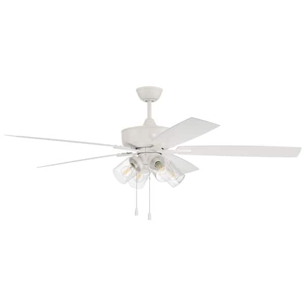 CRAFTMADE Outdoor Super Pro-104 60 in. Indoor/Outdoor Dual Mount White Ceiling Fan with 4-Light LED Light Kit